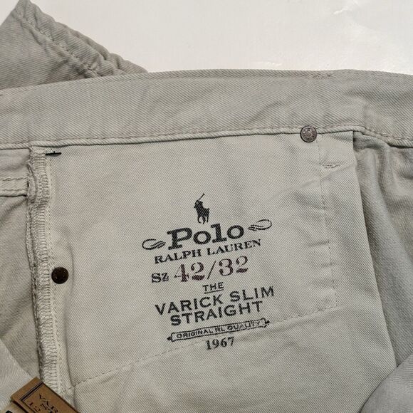Polo Ralph Lauren Jeans Mens 42x32 Varick Slim Fit Straight Hemp Denim Grey Zip - Picture 13 of 16